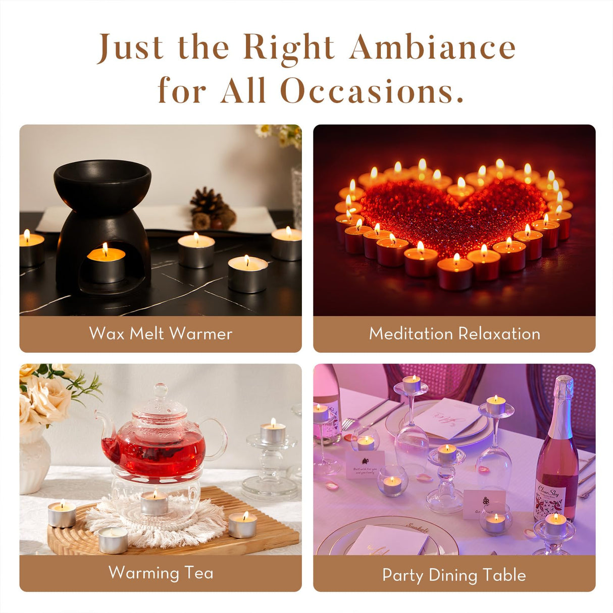 Ashlux Unscented Palm Tea Lights Candles 100 Pack Bulk, 8 to 9 Hours Long Burning White Tea Lights,Non-Paraffin, Smokeless, Mini Tealight Candles for Wedding, Christmas Lights, Party, Power Outages