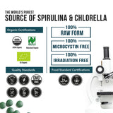 Organic Spirulina & Chlorella Tablets – 4 Organic Certifications, Raw, Non-Irradiated – 50/50 Blue Green Algae Blend – Antioxidant Content Equal to 5 Servings of Vegetables (120 Tablets)