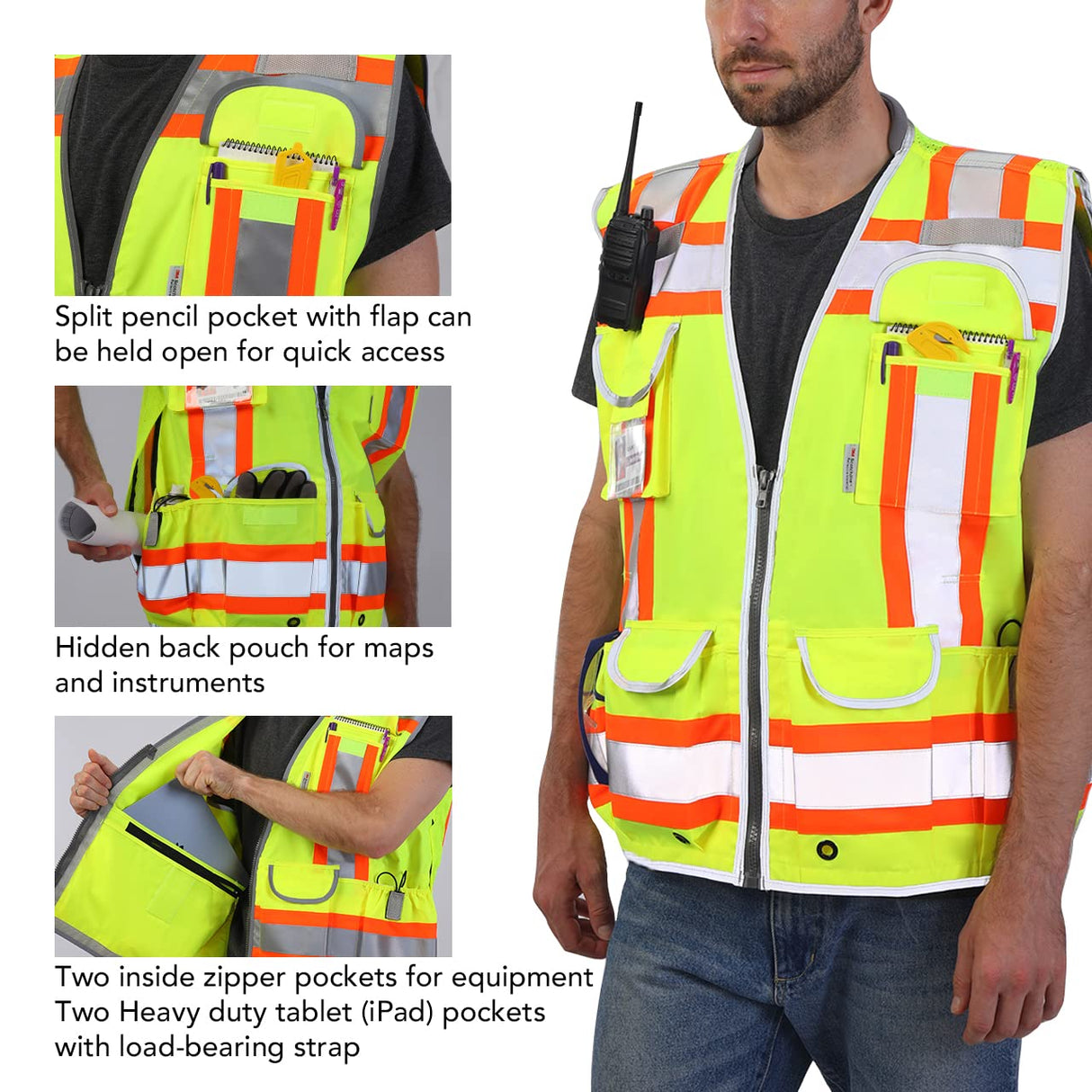 Dib Safety Reflective Vest Heavy Duty, High Visibility Two Tone Engineer Vest, Padded Collar, Retractable ID Pocket, Made with 3M Reflective Tape, Yellow 3XL
