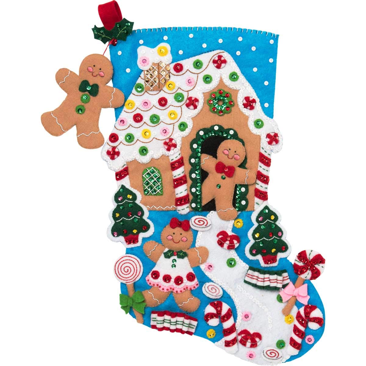 Bucilla 18-inch Christmas Stocking Felt Applique Kit, 86898E Gingerbread Dreams