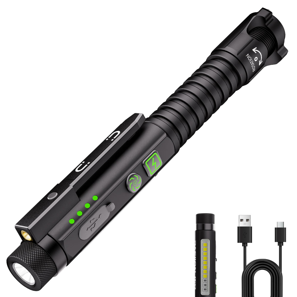PASIION EDC Flashlight Rechargeable,800 Lumen Small Flashlight with Magnetic Clip & Base, 11 Modes LED Flashlight,Glass Breaker&Bottle Opener, USB-C Flashlight for Working,Home and Emergency