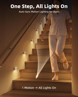 EZVALO 6 Pack Motion Sensor Night Lights with Charging Station, Sync LED Stair Lights Indoor, 1500mAh Rechargeable, Magnetic & Dimmable, 3000K Soft White, Portable Nightlight for Hallway, Stairs