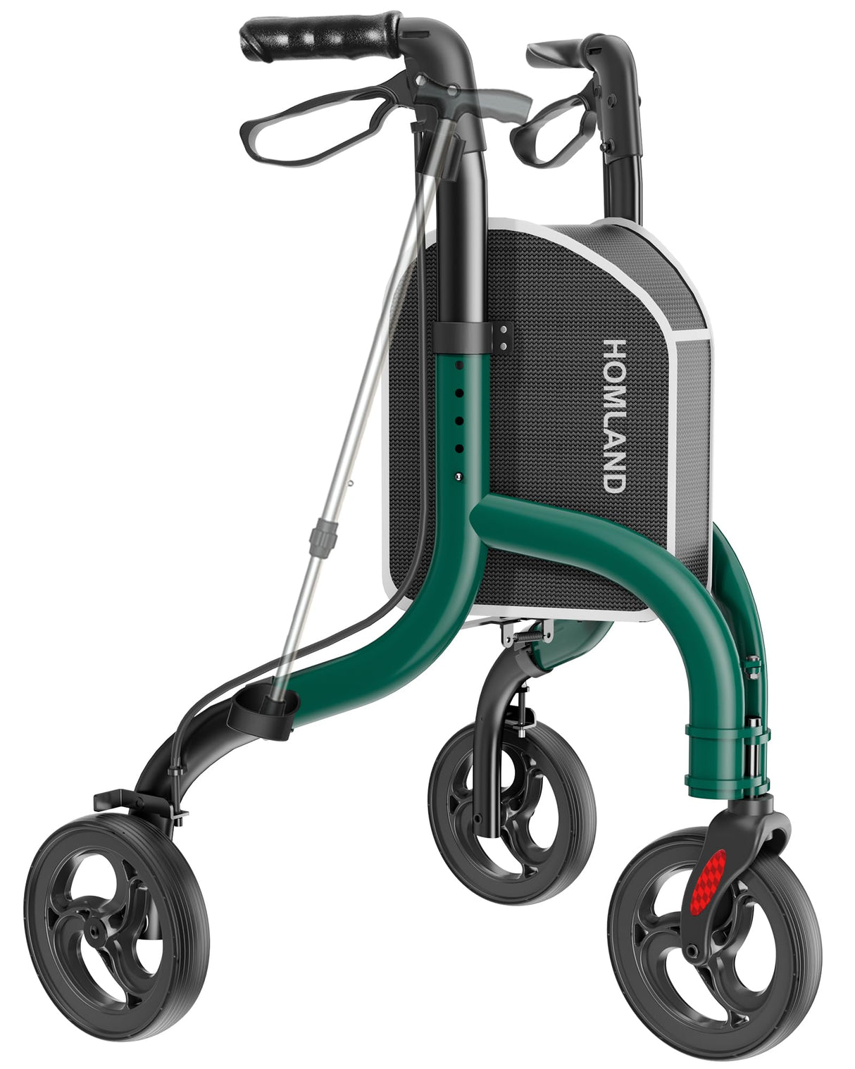 HOMLAND 3 Wheel Walkers for Seniors, FSA/HSA Eligible Foldable Wheeled Rollator with Cane Hold and Cup Hold, Lightweight Three Wheel Rolling Walker Height Adjustable for Seniors