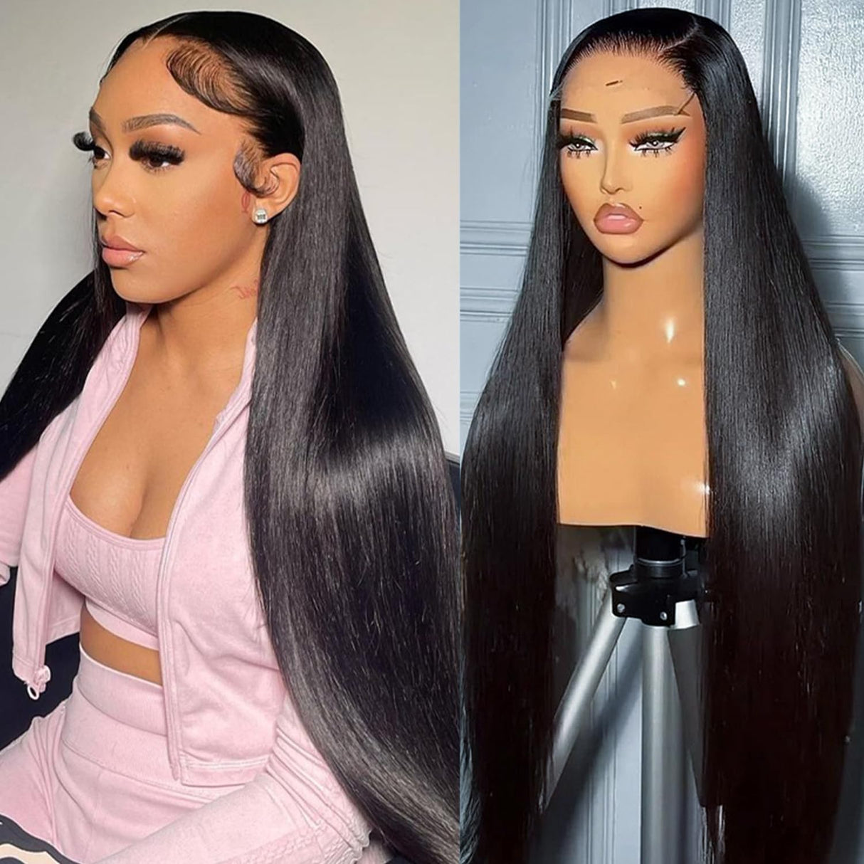 Amyes 30 Inch Straight Lace Front Wigs Human Hair 13x4 HD Lace Wigs 200% Density Brazilian Virgin Hair Glueless Wigs for Women Pre Plucked with Baby Hair Natural Black
