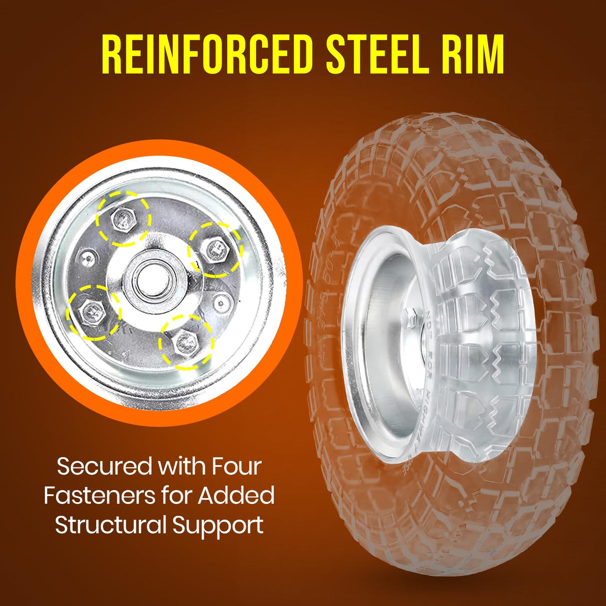 AR-PRO 10" Solid Tire and Wheel, Flat Free 4.10/3.50-4 Tire, 2-Pack