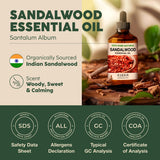 Kukka Sandalwood Essential Oil for Diffuser & Skin - 4 Fl Oz - 100% Pure Natural Sandalwood Oil, Woody Scent, for Massage, Perfume, Hair, Aromatherapy, Candle & Soap Making Scent DIY