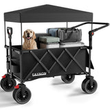 3 in 1 Collapsible Wagon with 300lbs Weight Capacity,150L Heavy Duty Utility Cart with Removable Canopy,with Big All-Terrain Beach Wheels & Drink Holders,Black