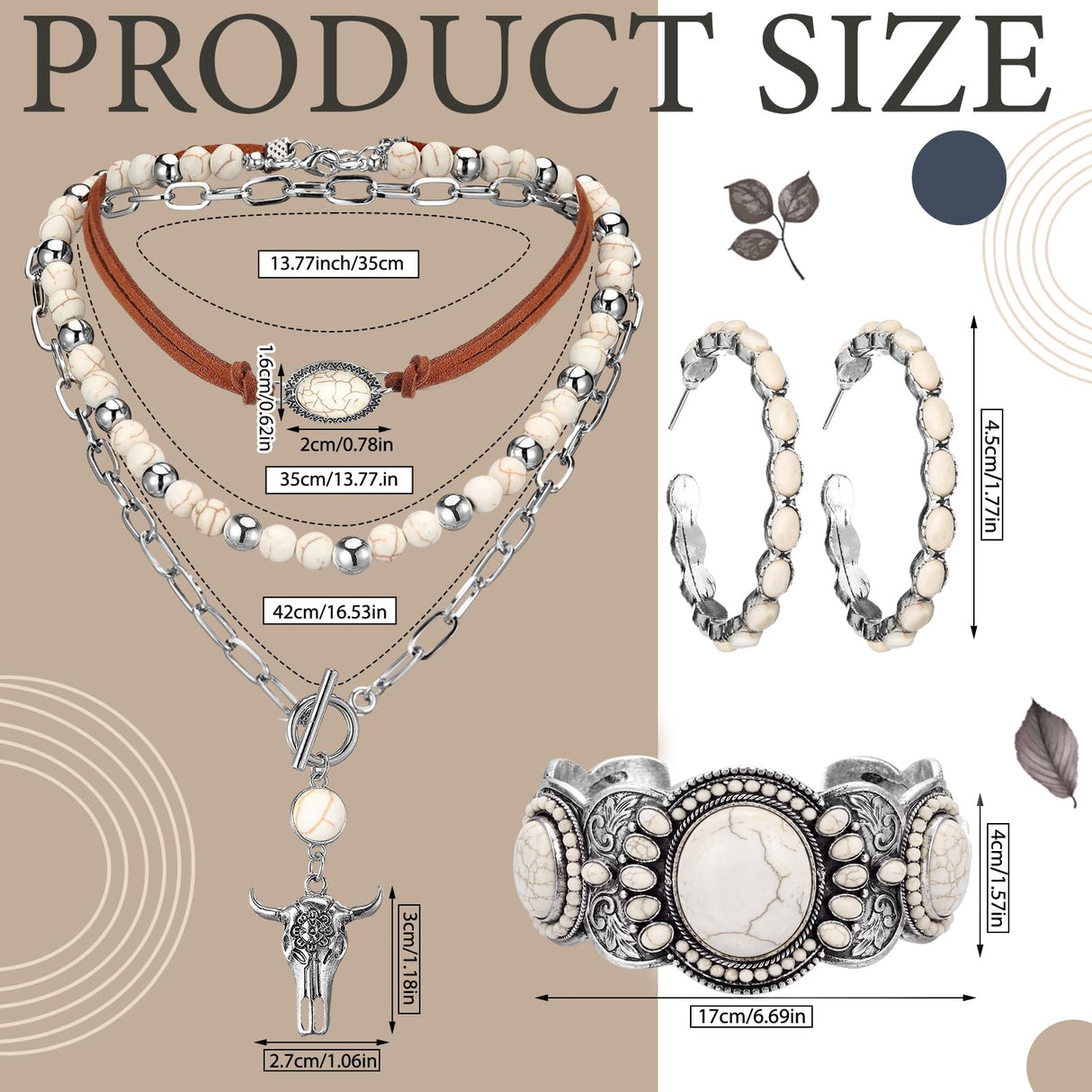 Inbagi 3 Pcs Boho Western Jewelry for Women, White Turquoise, Retro
