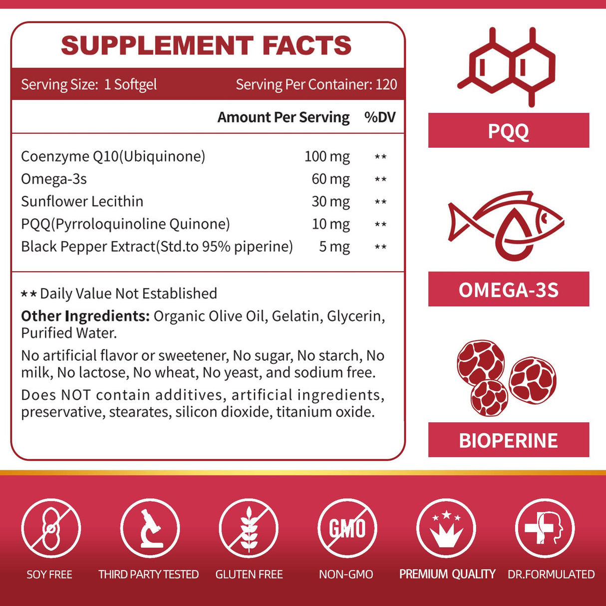 ZEBORA CoQ10-100mg-Softgels with PQQ, BioPerine & Omega-3, High Absorption Coenzyme Q10 Supplement, Powerful-Antioxidant, Support Heart & Energy-Production 120 Servings, Non-GMO