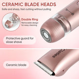 2 in 1 Women Electric Shaver Dual Head Bikini Trimmer for Women IPX7 Waterproof Wet & Dry Use Body Hair Trimmer and Facial Hair Remover for Bikini Underarm Leg Arm Body Face