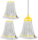 Commercial Industrial Mop Heavy Duty with 3 Replacement Head,Looped-End String Wet Mops with Long Handle for Floor Cleaning, Cotton Mop for Home Garage Office Workshop Warehouse Concrete Floor