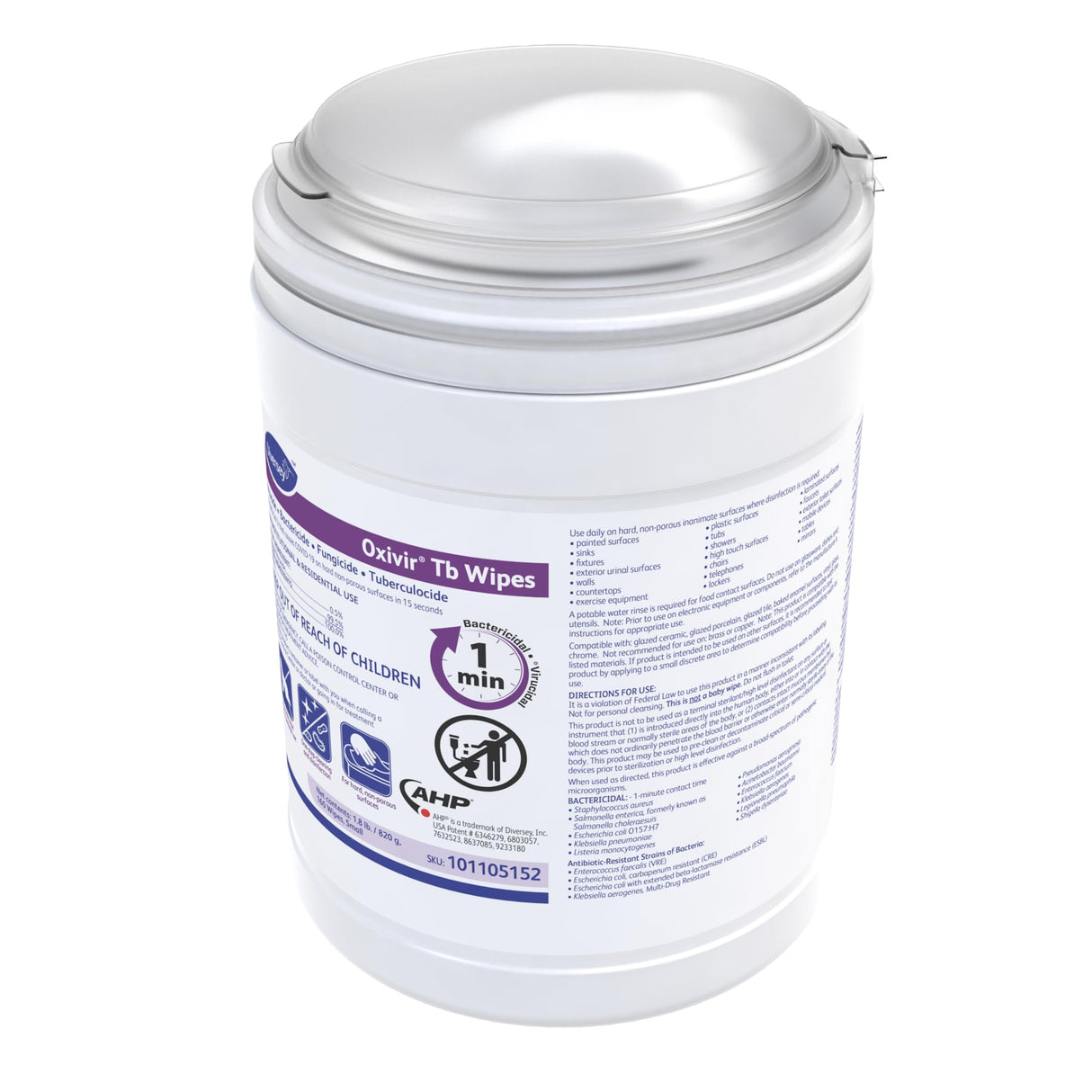 Oxivir Diversey 101105152 Tb Disinfectant Small Wipes, Accelerated Hydrogen Peroxide Based Cleaner Disinfectant, Ready-to-Use, Unscented, 160-Wipes, 1-Canister