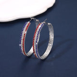 4th of July Earrings Sparkle Rhinestone Hoop Earrings Patriotic Red White and Blue Earrings Glitter Crystal Stainless Steel Hoop Earring for Women American Flag Jewelry
