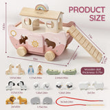 Joyreal Pink Wooden Noah's Ark Toy for 1 Year Old Baby Girl Baptism Gifts