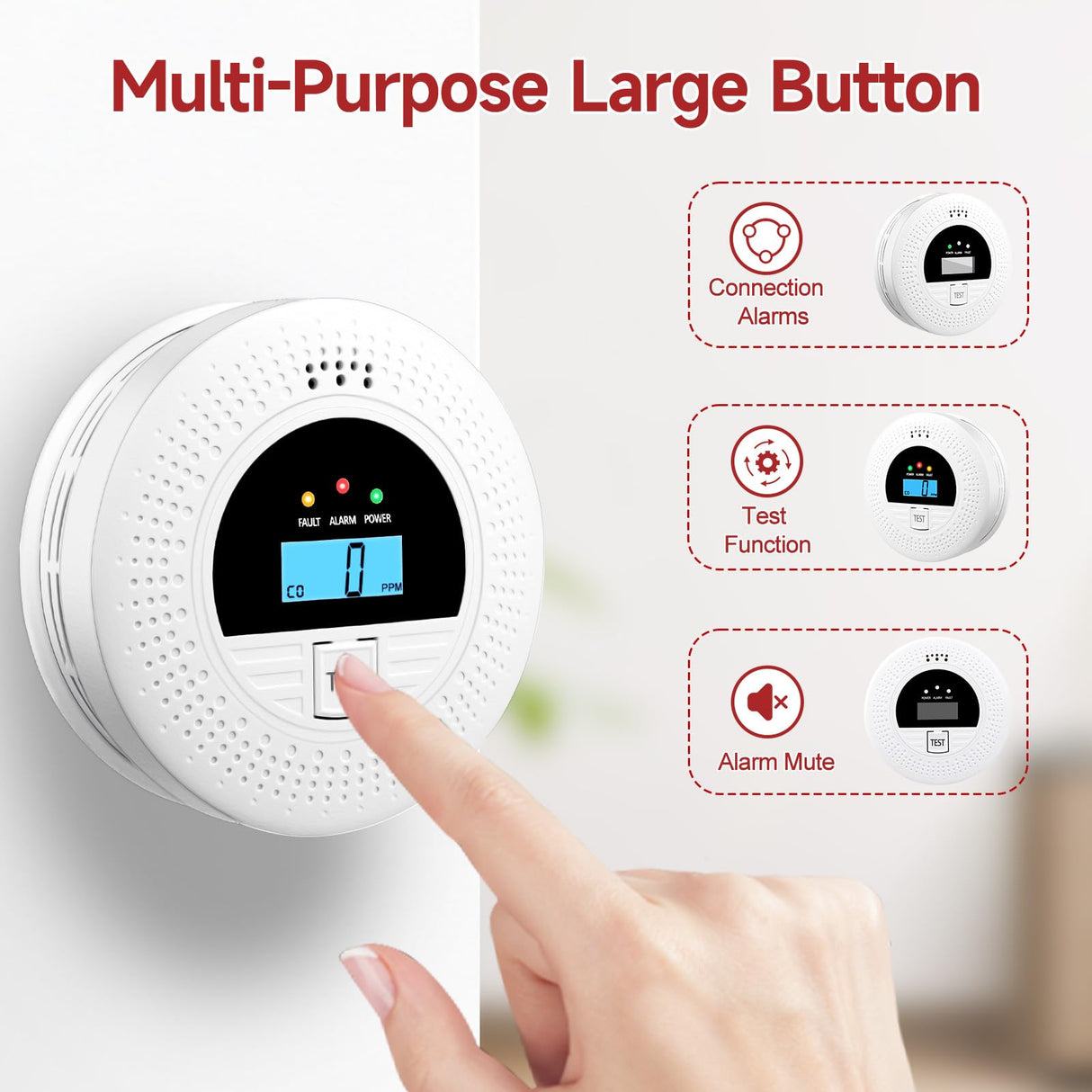 3-Pack Interconnected Smoke Detectors and Carbon Monoxide Alarm with Test & Silence Button, Battery Powered, Smoke and CO Detector for Any Room, Peace of Mind