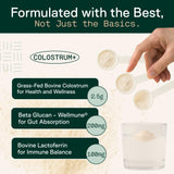Adapt Naturals Colostrum Supplement with Lactoferrin & Beta-Glucan, Bio-Avail Grass Fed Bovine Colostrum Powder for Gut Health, Immune Support & Vitality | Non-GMO, 2500mg, Unflavored - 30 Days Supply