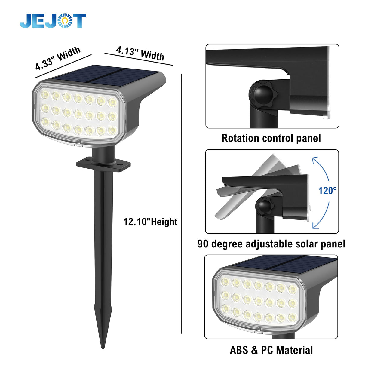 JEJOT Solar Lights Outdoor Waterproof IP65, Super Bright LED with Lens, 6500K 2 Lighting Modes, Solar Powered Yard Garden Solar Spot Lights for Outside Landscape Auto On/Off - 6 Pack