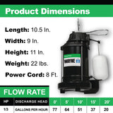WAYNE CDU790-1/3 HP Submersible Cast Iron and Stainless Steel Sump Pump with Integrated Vertical Float Switch - Up to 4,600 Gallons Per Hour - Heavy Duty Basement Sump Pump, Black