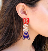 2 Pairs Fourth of July Earrings American Flag Patriotic Earrings for Women Beaded Star USA Tassel Drop Dangle Earrings 4th of July Independence Day Holiday Gifts
