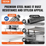 VEVOR Stainless Steel Work Table 24 x 30 x 38 Inch, with 4 Wheels, 3 Adjustable Height Levels, Heavy Duty Food Prep Worktable for Commercial Kitchen Restaurant, Silver