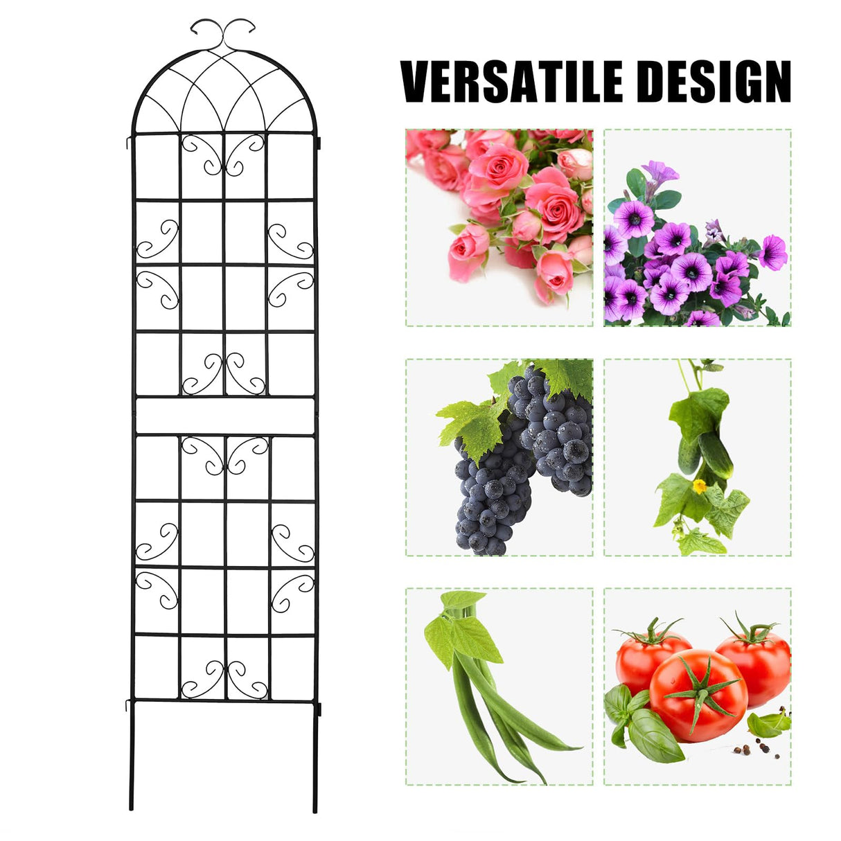 ZBPRESS 4 Pack 86.2x19.7in Metal Garden Trellis for Climbing Plants,Black Metal Garden Trellis for Vines Plant Rose Vegetable Support,Large Decorative Outdoor Trellis
