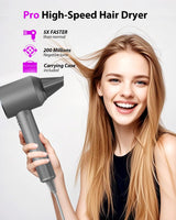 Hair Dryer with Carry Case, 160000 RPM Professional High-Speed Blow Dryer 200 Millions Negative Ionic Care Hair Dryer for Fast Drying, Low Noise Hairdryer, Travel with Magnetic Diffuser & Nozzle, Gray