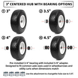 AR-PRO (2 Pack) 4.10/3.50-6 Flat Free Tire and Wheel, Solid Tire with Steel Rim, 3" -6.25 Centered Hub, 3/4" Bearing with 5/8" Adapter, for Wheelbarrow, Hand Truck & Utility Equipment