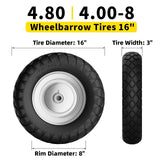 RONPOW 4.80/4.00-8 Flat Free Wheelbarrow Tire and Wheel, 16" Solid Puncture Proof Replacement Tires with 5/8" & 3/4" Bearings, 400Lbs Load, Universal Fit for Garden, Farm & Construction, 1Pack Black