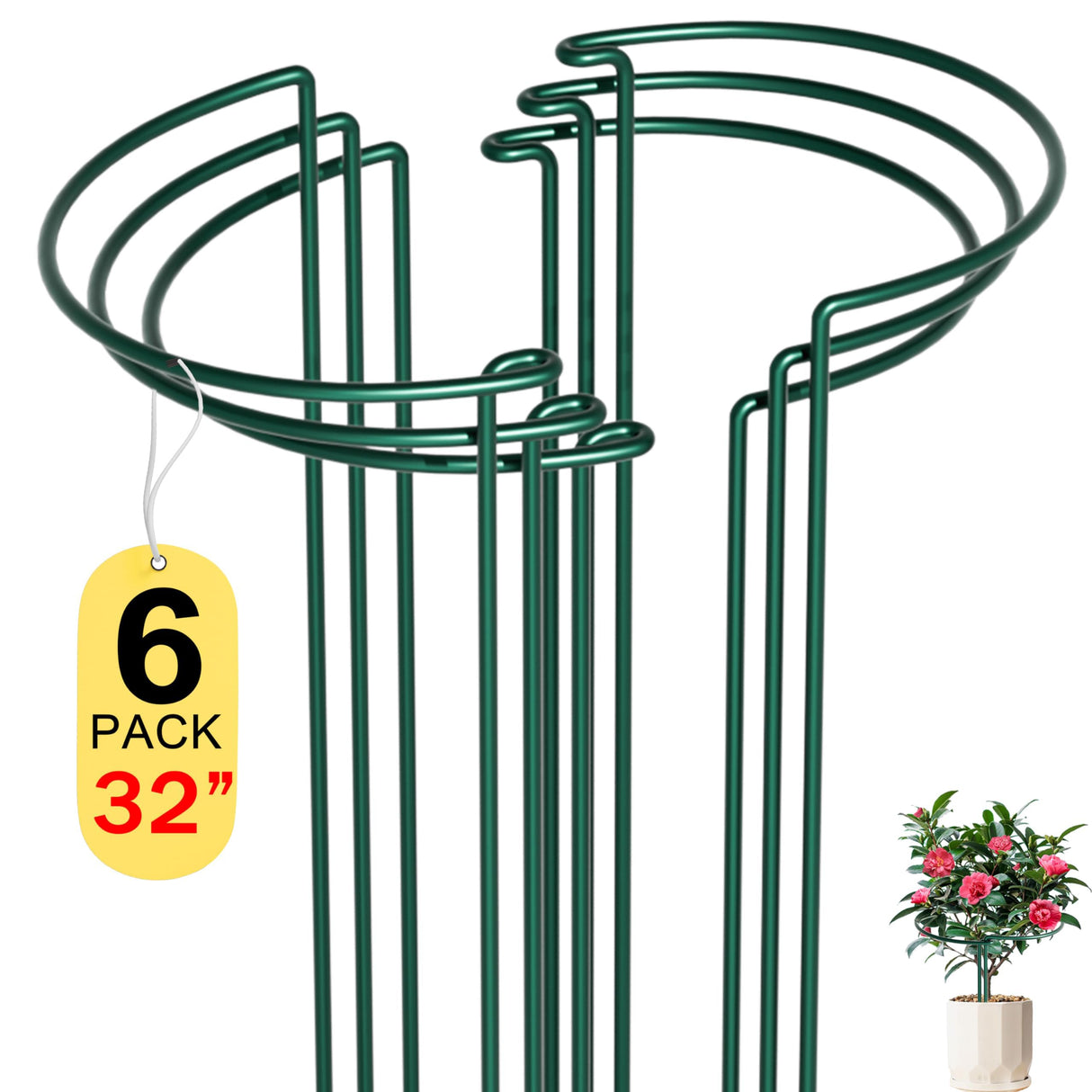 SYITCUN 6 Pack Peony Cages and Supports, 14" (W) x 32"(H) Plant Support, Rust-Proof Metal Plant Support Stakes for Outdoor&Indoor Plants