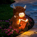 GIGALUMI Solar Highland Cow Decor 8" Garden Statue, Outdoor Decor, Decoration with Light for Patio Yard Lawn Balcony, Christmas/Birthday Gifts for Mom Women