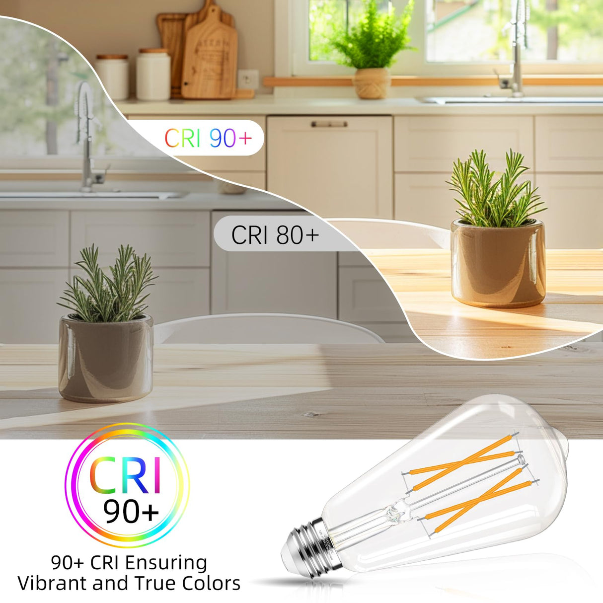 GvvooHome LED Edison Bulbs Dimmable, E26 Bulb 60 watt Equivalent, Soft White 2700K, ST58 Vintage Light Bulbs, 90+ CRI, 6W 600LM, E26 Medium Base, Clear Glass, 10 Pack