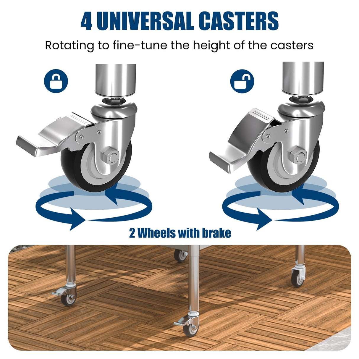 Chingoo Stainless Steel Table with Wheels 14 x 30 Inches Metal Prep Table with Adjustable Undershelf & Casters for Commercial Kitchen, Outdoor, Restaurant, Hotel & Garage