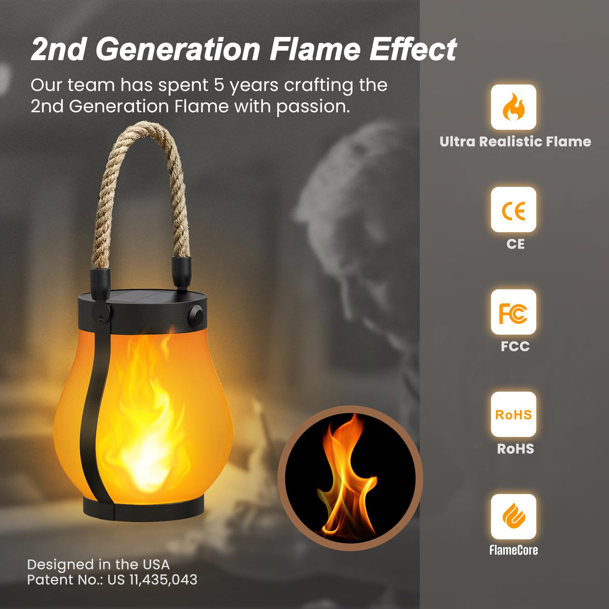 Hompavo Gen2 Solar Lanterns Outdoor Waterproof with Realistic Flickering Flame, Dual Charging (USB/Solar) & 2 Modes - Decorative Hanging/Table Lights for Yard Patio Garden Halloween Christmas Decor, 2