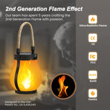 Hompavo Gen2 Solar Lanterns Outdoor Waterproof with Realistic Flickering Flame, Dual Charging (USB/Solar) & 2 Modes - Decorative Hanging/Table Lights for Yard Patio Garden Halloween Christmas Decor, 2