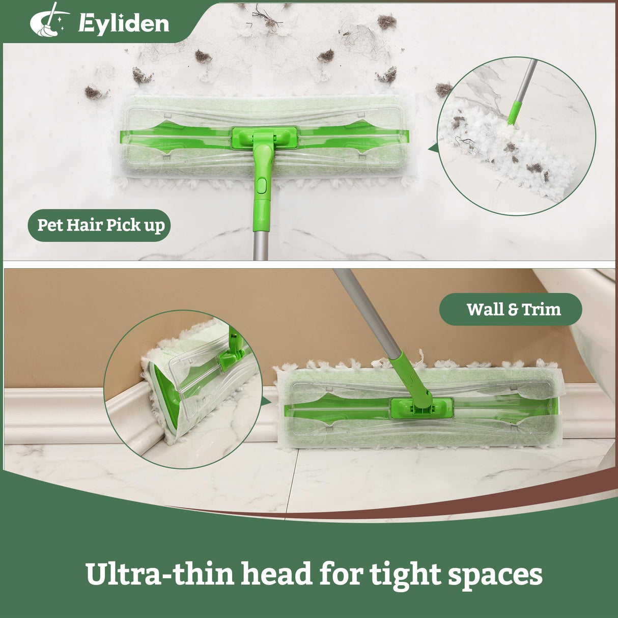 Eyliden 16.5" Large Sweeper Mop, 3 Types of 22 Disposable Dry & Wet Cloths