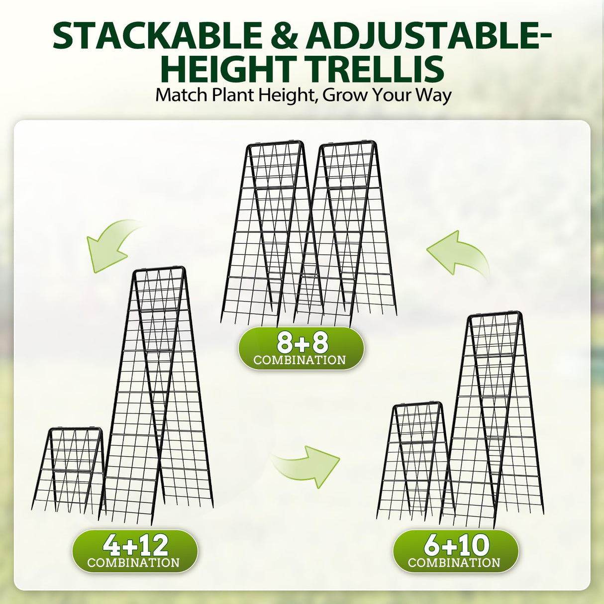 Heavy Duty 2 Pack 50"x17" Adjustable A-Frame Trellis for Climbing Plants Outdoor, Metal Rust-Proof Garden Trellis, Dense Grid Climbing Frame Trellis for Raised Beds, Cucumber, Tomatoes Outdoor