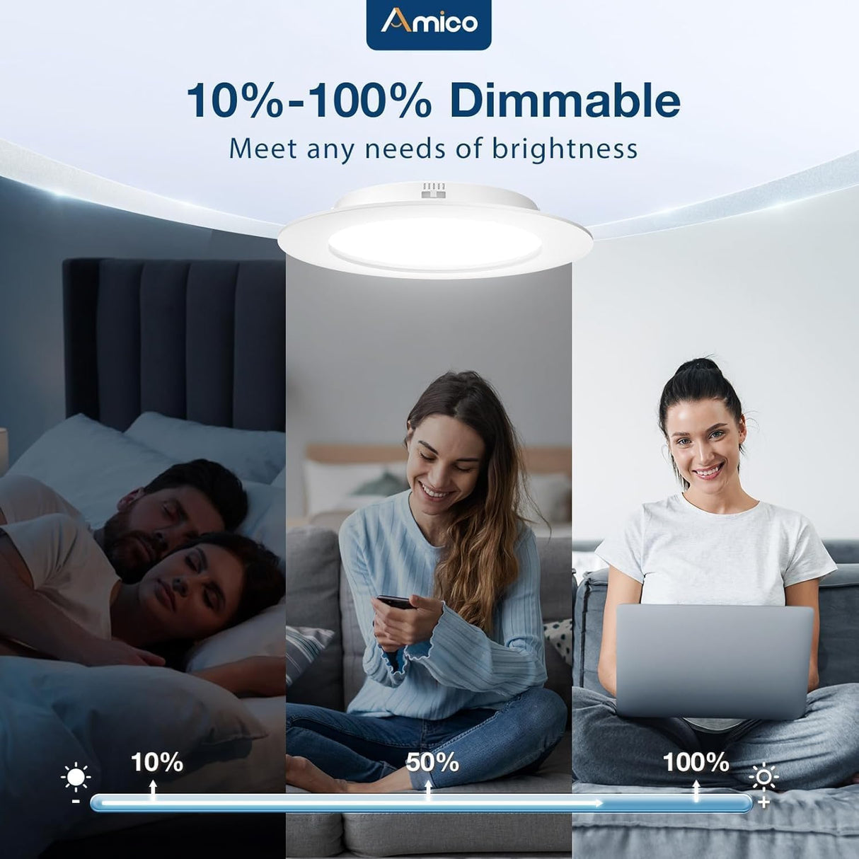 Amico 4 Pack 5/6 inch 5CCT LED Recessed Lighting, Dimmable, 12.5W=100W, 950LM, 2700K/3000K/4000K/5000K/6000K Selectable, Retrofit Can Lights with Baffle Trim, IC Rated - ETL & FCC, White