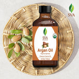 SVA Argan Oil Organic - 4 Fl Oz – 100% Natural Cold Pressed Organic Argan Oil - for Face, Skin Care, Hair Care, Scalp Massage & Body Massage – Carrier Oil with Dropper