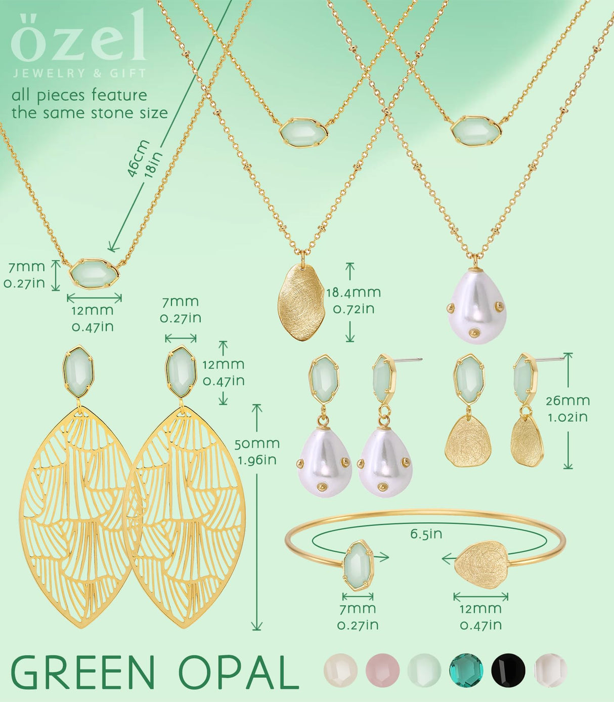 OZEL - Layered Gold Necklaces for Women - Crystal Colorful Delicate Cutting Pendant Necklace - 18K Gold Plated - Birthday Gifts (1M1234-2_green opal)