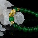 ZenBless Fengshui Porsperity Jade Bracelet Lucky Charm Feng Shui Black Obsidian Wealth Bracelet Gift for Men Women with Gold Plated Pi Xiu Pi Yao Attract Wealth Good Luck(Green)