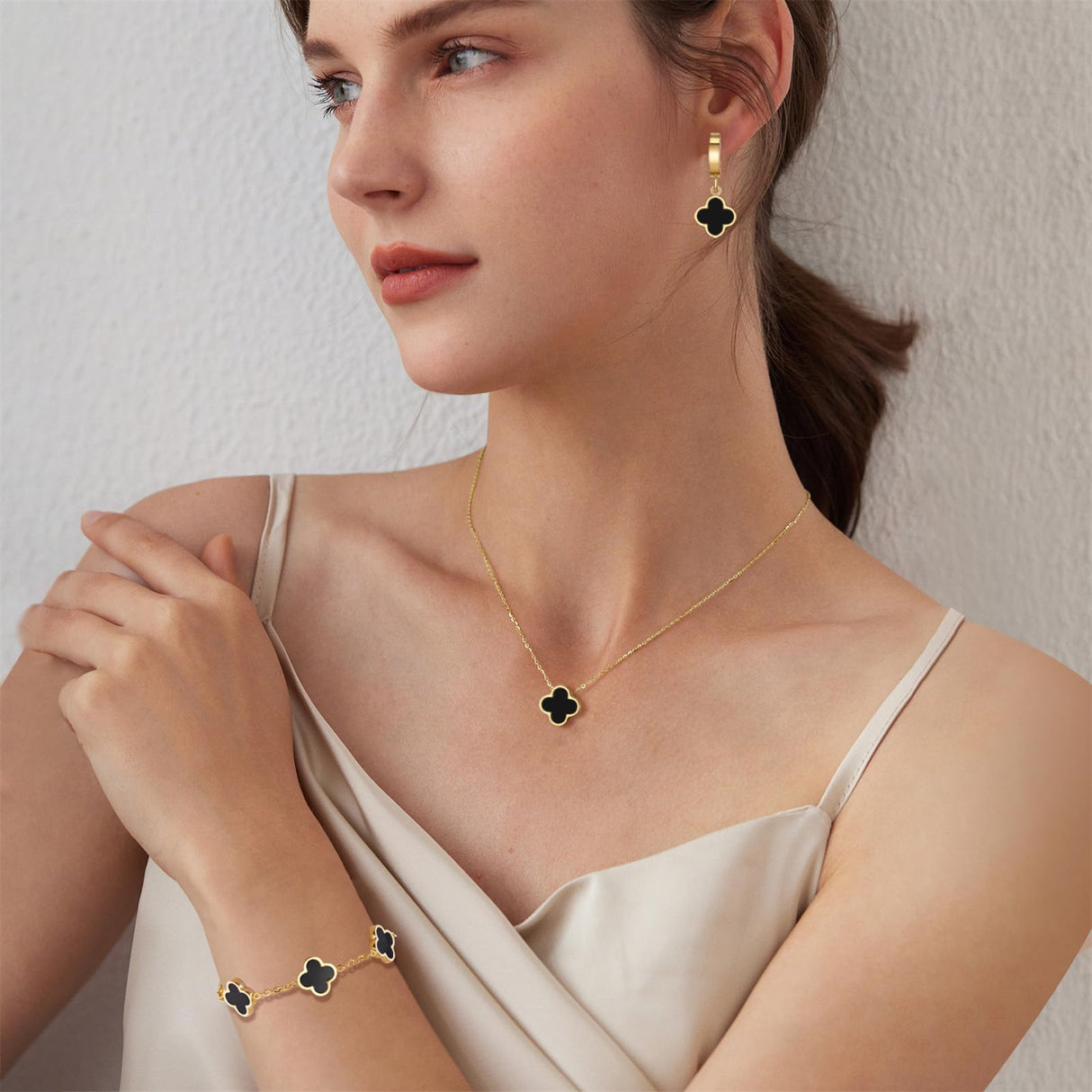 Otdwsd 18K Gold Plated Lucky Clover Jewelry Set, Birthday Gifts for Women
