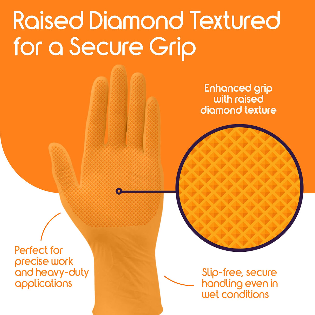Inspire Heavy Duty Orange Nitrile Gloves | ULTRA 8 Mil Diamond Textured Grip | Industrial Mechanic Disposable Cleaning Gloves Small, 1000 Count