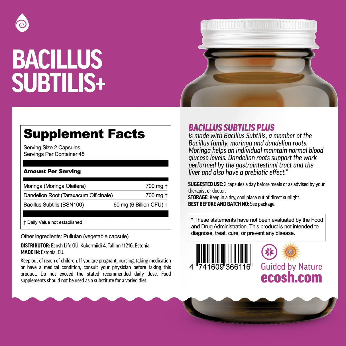 Bacillus Subtilis Spore Based Probiotic — High Potency Strain with Prebiotic for Balanced Belly | Daily Gut Health & Microbiome Support for Family | 6 Billion CFU Per Day | 180 Vegetarian Capsules
