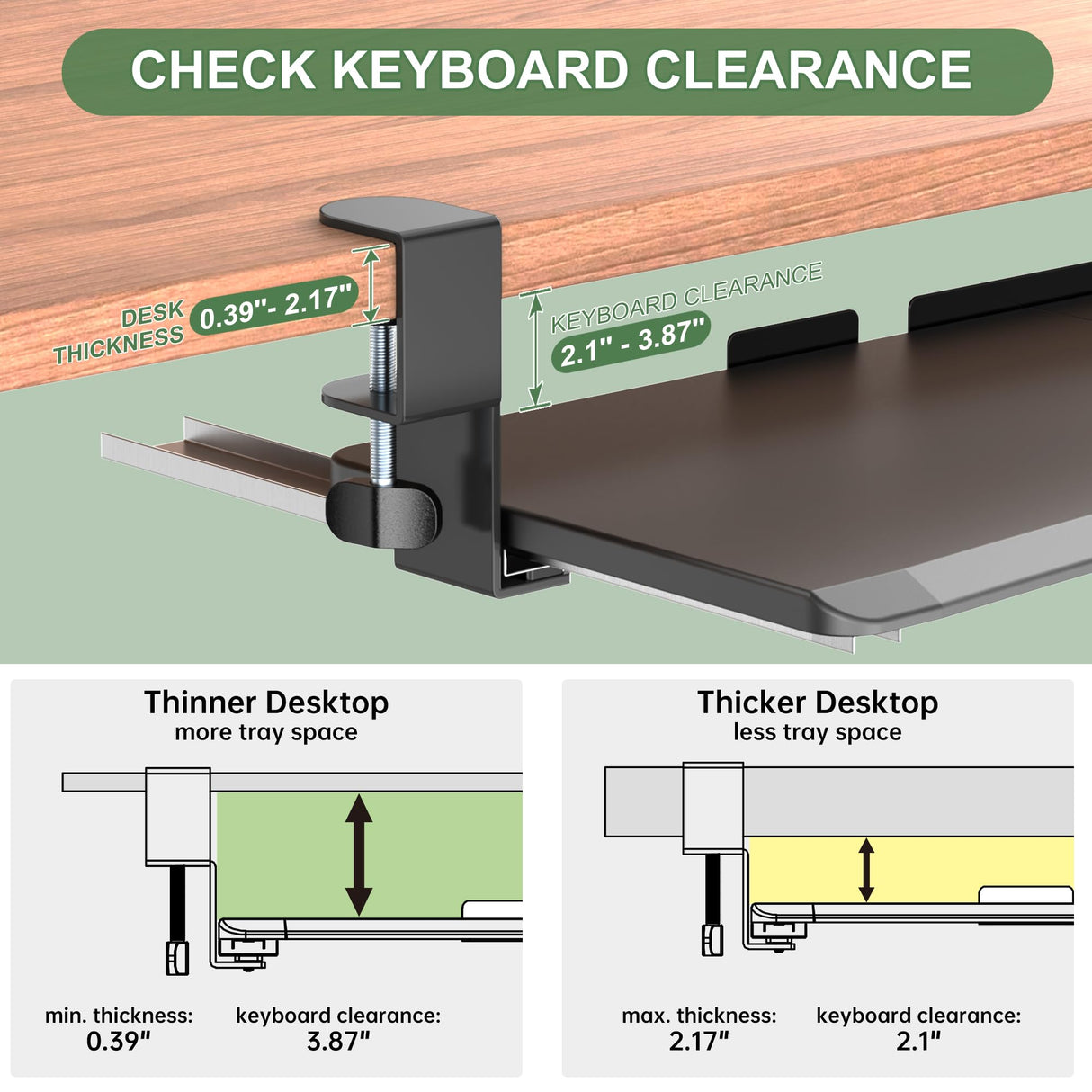 UPGRAVITY Extra Large Keyboard Tray Under Desk - Slide Out with Sturdy C-Clip Mount System, 31.5" (35.8" Including Clamps) x 11.8" Put-Out Keyboard Tray Computer Drawer for Ergonomic Typing, Black