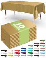 Pureegg Plastic Table Cloth Disposable 10 Pack, 54 x 108 Inch Table Cloths, Graduation Decorations, Thanksgiving, Christmas Tablecloths, Rectangle, Plastic Cover, Leakproof & Sturdy, Gold