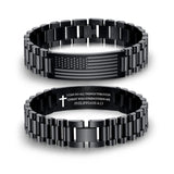 P.BLAKE Straps Watch Band Link Bracelet for Men, Stainless Steel Engraved American Flag Bible Verse Lord’s Prayer Christian Easter Anniversary Jewelry Gift for Dad Son Husband Boyfriend Him