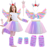 Tacobear 8pcs Unicorn Costume for Girl with Fluffy Glove, Leg Warmer, Feather Wings, Tutu Skirt, Headband, Wand, Halloween Christmas Birthday Gift Toy Dress Up Clothes Unicorn Dress for Girl 4 5 6 7 8