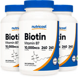 Nutricost Biotin (Vitamin B7) 10,000mcg, 240 Caps (3 Bottles) - Non-GMO, Gluten Free