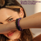 Jexiva Set Of 2 Matching Couple Bracelets Magnetic Heart - Stone Beads, Stretch, Unisex Anniversary, Express Love, Valentine, Long Distance, Christmas Gift (Lava+Purple Weathered, Without Giftbox)