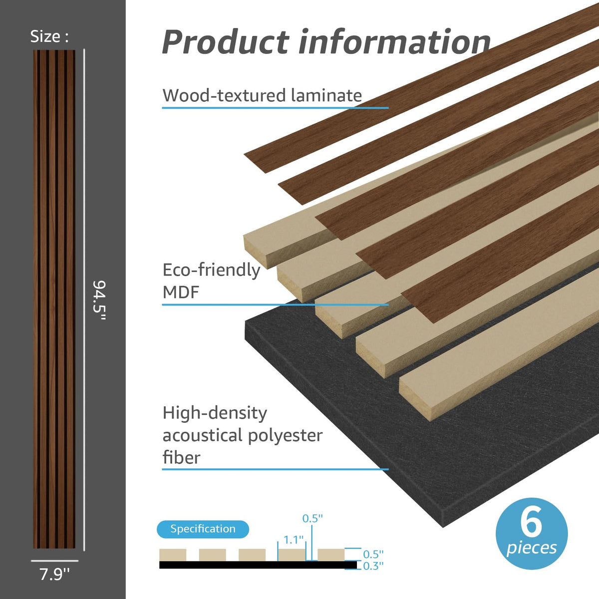 Art3d 6-Pack Acoustic Wood Slat Wall Panels for Interior Decor, 3D Flu ...